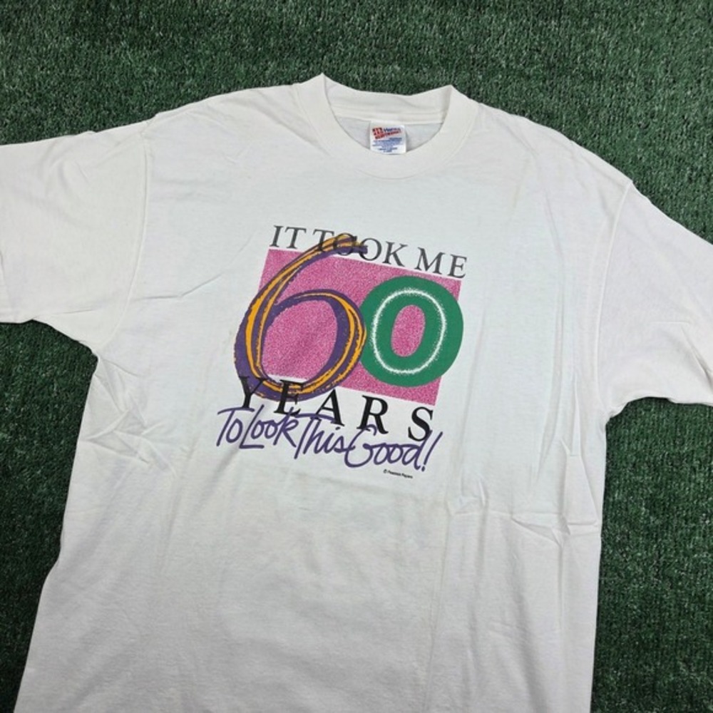 Vintage‎ Hanes Heavyweight 60th Birthday Single Stitch T-Shirt White Mens XL USA
